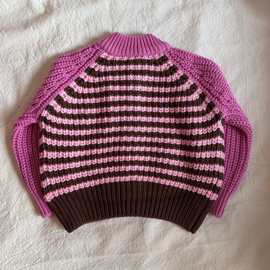 Chunky Knit Cardigan - 100% Cotton Yarn (Berry Mocha)