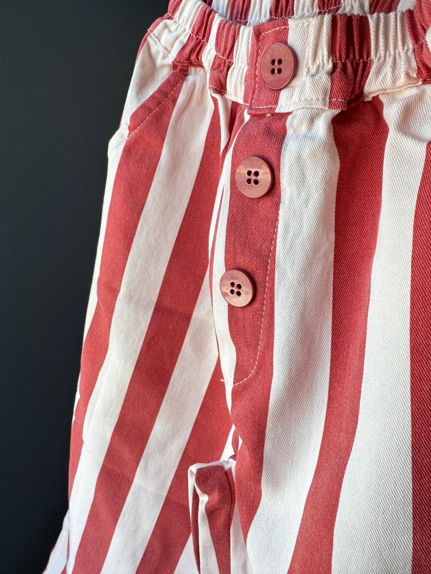 Stripe Button Detail Pants - Red