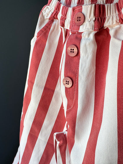 Stripe Button Detail Pants - Red
